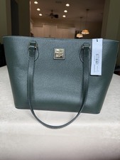 Dooney & Bourke Jessie Tote Green Pebbled Tote Double Handles Gold Hardware Zip picture