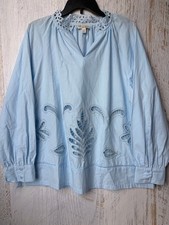 Women's Cato Plus Size 18W Blue Cotton Eyelet Blouse picture