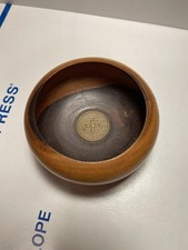 Vintage Hand Carved Wooden Bowl  w Jamaican 1/2 Penny Coin Inlay picture