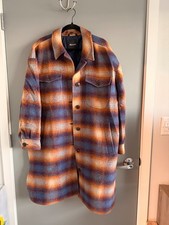 Madewell Plaid Wool-Blend Winter Jacket Coat Orange Blue picture