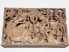 Vintage Balinese Hand-Carved Wood Wall Art Panel – Intricate High-Relief Scene picture