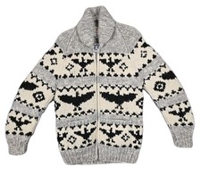 Canadian Vintage Cowichan Full-Zip Shawl Sweater Thick Hand-Knit Wool Unisex S picture