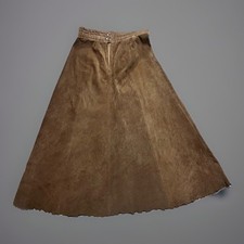 Vintage Patricia Wolf Suede Leather Maxi Skirt 14 Western Scalloped Hem Texas picture