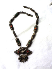 Antique Moroccan Berber Silver Necklace with Pendant and Enamel Accents picture