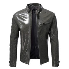 Men Clothing 2025 Mens Fashion Leather Jacket Slim Fit Stand Collar PU Jacket Ma picture