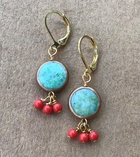 $118 Turquoise Sundance charm gold edge earrings Artisan Jewelry picture