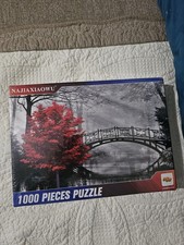 najiaxiaowu 1000 Piece Jigsaw Puzzle Black & White Bridge Red Tree Wood picture