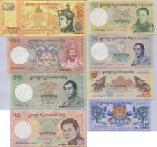 Bhutan Set 8 UNC 1 5 10 20 50 100 500 1000 N 2013-2021 P 27 28 29 30 31 32 33 34 picture