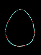 Native American Turquoise & Orange Coral Heishi Necklace picture