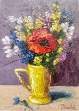 Original Oil Painting Wildflowers Flowers Floral Hand Painted Impasto Art 12x8 picture