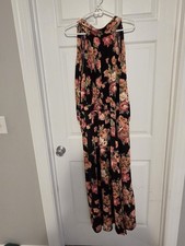 Lane Bryant Floral Maxi Dress Black with Pink and Peach Flowers picture
