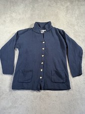 VINTAGE Cable Knit Cardigan Sweater Mens Large Blue Distressed Teacher 80s CTME* picture