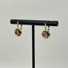 Anthropologie Womens Crystal Huggie Hoop Earrings Gold Tone/Brown picture