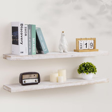 Rustic Elm Floating Wall Shelves, 36'' Set of 2 with Invisible Brackets picture