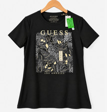 GUESS Women's Size XL Black Rhinestone Graphic T-Shirt Gold Floral Print  NWT picture