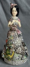 #333 ASSEMBLAGE ART Antique Chalkware Half Doll Cluster of Jewelry & Beads Skirt picture