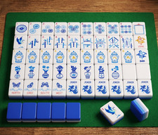 Blue White Porcelain Mahjong Set 160 Acrylic Tiles Chinoiserie Crane Game Gift picture