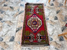Distressed Vintage Red Turkish Small Rug 1.7x3.5 Handknotted Tribal Anatolian picture