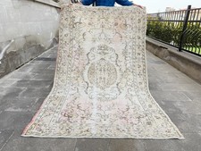 5x8 Vintage Turkish Rug Muted Pink Beige Oushak Distressed Wool picture