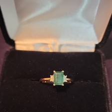 14k Yellow Gold Emerald Cut Green Emerald & Diamond Ring Size 6.5 MRC342 picture