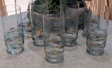 Vtg Fostoria Galleria Milano Romanian Mosaic Blown Glass Tumbler Set of 6 + 7th picture