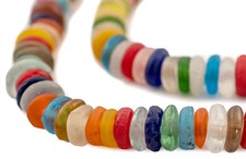 Mixed Rondelle Recycled Glass Beads 11mm Ghana African Sea Glass Multicolor Disk picture