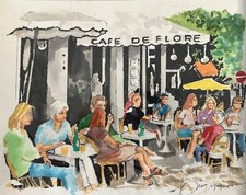 Original watercolor creation of Cafe De Flore in France. Signed by artist. picture