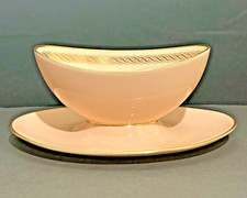 RARE Lenox Caribbee X-444 Gravy Boat Underplate Pink Gold USA Vintage EUC picture