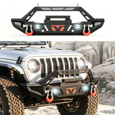 For 2007-2018 Jeep Wrangler JK & JKU Front Bumper w/ LED Winch Plate Black picture