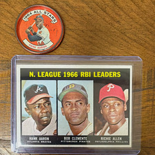 Topps 1966 N. League RBI Leaders #224 Aaron Clemente Allen w/Hank Mem. piece picture