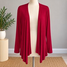 Chico's Travelers Cardigan Red Open Front Draped Waterfall Hem Size 2 Large picture