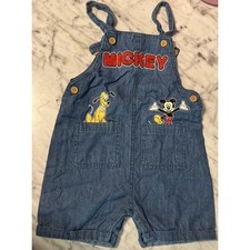 Disney Baby Mickey Mouse Pluto Blue Denim Shortall Overalls Toddler 18M Playwear picture