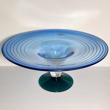 RICHARD BLENKO Signed 2001 LARGE CONSOLE Hand-Blown Glass Bowl / HUGE 14 INCHES picture