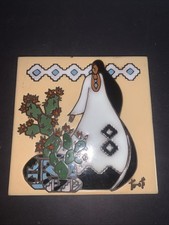 Vintage Earthtones Southwestern Art Tile Native Woman Cactus Wall Decor picture