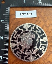 Lot #103 – Vintage Sterling Silver 925 Inlaid MAYAN HEAD Brooch Pin picture