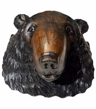 Vintage 1960s Ainu Hand-Carved Wood Bear Head Wall Sculpture picture