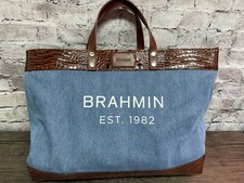 Brahmin Women’s Meredith Pecan Soirée Tote Satchel New  13”x18” Blue /Brown picture