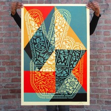 Shepard Fairey OBEY Peace Fingers Geometric 24x36 Signed Offset Lithograph picture