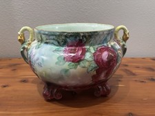 Antique Elite Limoges France Jardiniere Hand Painted Roses Swan Handles 16” picture