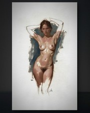 Original  Female Figure Portrait Classical  Oil Painting 5.5x8.5 Book page picture