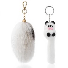 Fluffy Therian Tail Keychain - 2 Pcs Faux Fur Tails Plush Key Ring picture