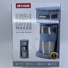 AR+COOK Single Serve Coffee Maker w/ 14oz  Blue Travel Mug Compact NEW SEALED picture