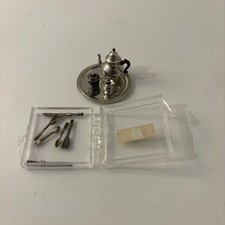 VTG Stieff Pewter Dollhouse Williamsburg Tea Set & Chrysnbon Flatware 1:12 picture