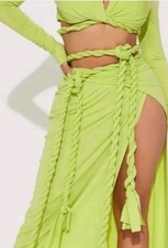 Fashion Nova Neon Lime Rope Wrap Skirt & Cropped Twist Top-M picture