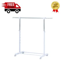 Adjustable Metal Rolling Garment Clothes Rack, Chrome & White picture