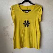 Womens yellow tee featuring 'flower' print picture