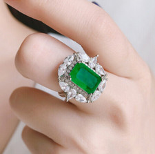 Emerald Green Luxury Ring 925Silver Gemstone Ring Adjustable size7-9 Lab created picture