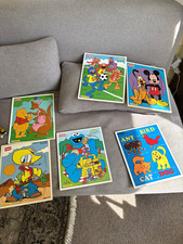 Playskool Vintage Wooden Tray Puzzles Lot of 6 Disney & Sesame Street Characters picture