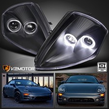 Black Fits 2000-2005 Mitsubishi Eclipse LED Halo Projector Headlights Left+Right picture
