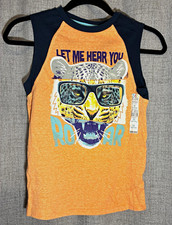 NWT 365 Kids Boys Size 10 Orange Navy Tiger Graphic Crew Neck Tank Top Tagless picture